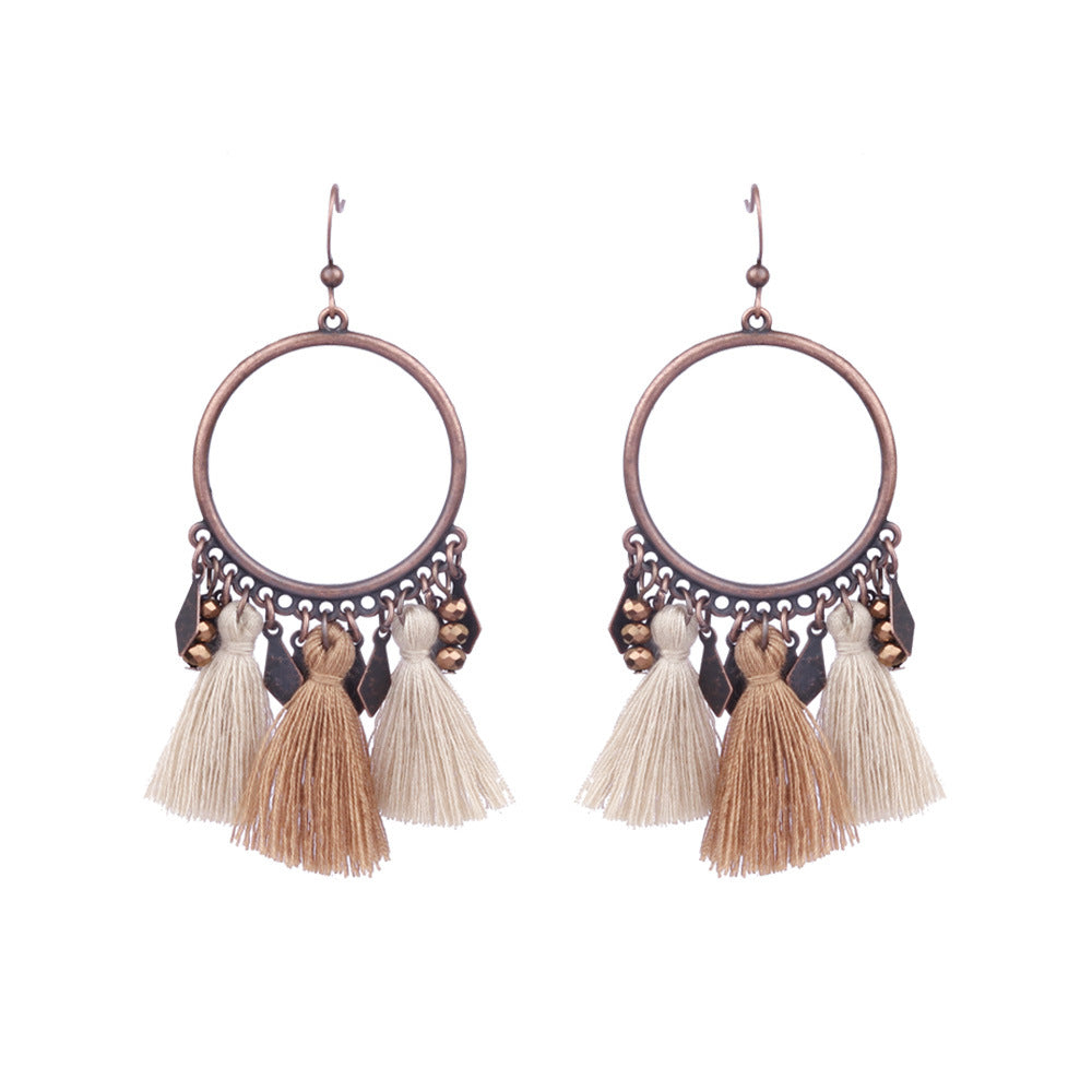 Wholesale Vintage Geometric Round Wooden Beads Tassel Earrings